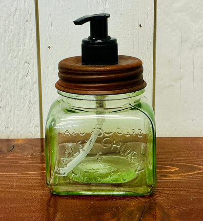 Square Green Glass Soap Dispenser
