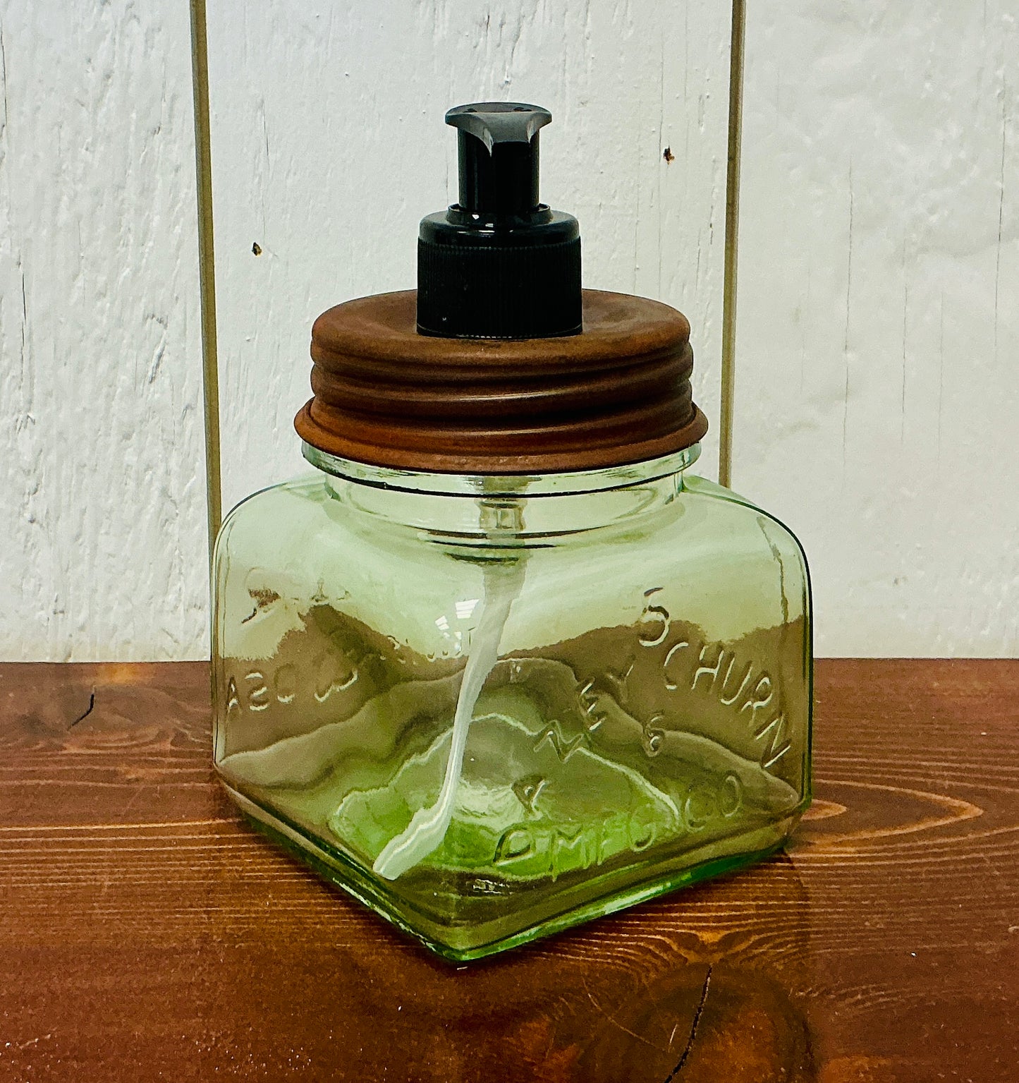 Square Green Glass Soap Dispenser