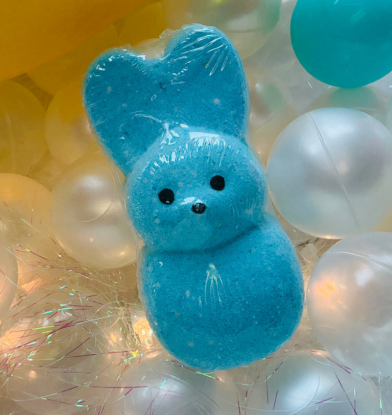 Jumbo Peeps Surprise Bath Bomb handcrafted by Monticello Soap Company, jumbo Easter bunny bath bomb with surprise inside