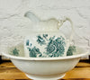 Antique Pitcher & Basin Set, Chrysanthemum Green Pattern
