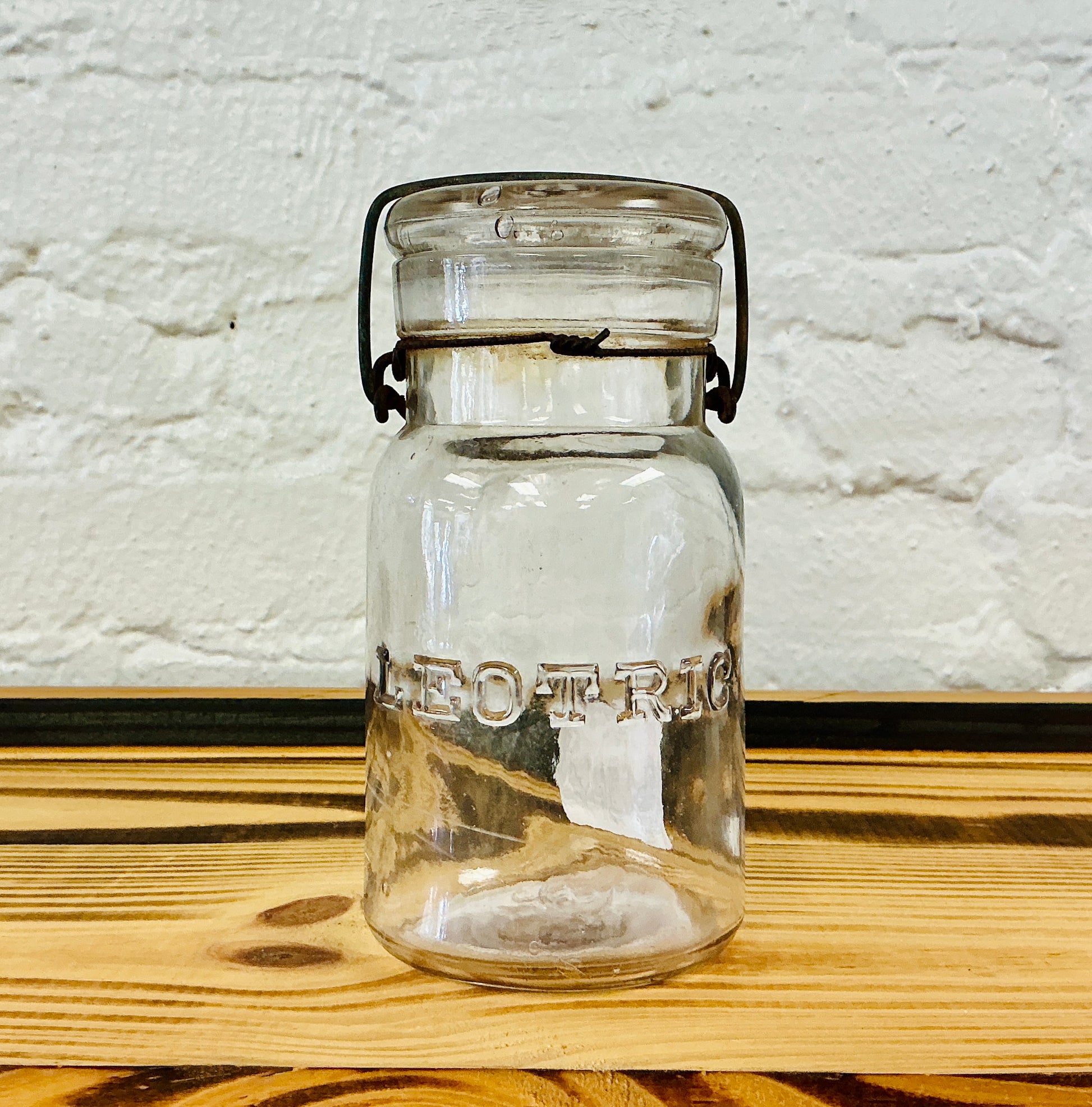 Vintage Leotric Canning Jar with Wire Bail Closure and Glass Lid, vintage one-of-a-kind find from Monticello Soap Company