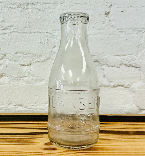 Vintage Glass Milk Jug, One Quart Embossed with Townsend West, vintage one-of-a-kind find from Monticello Soap Company