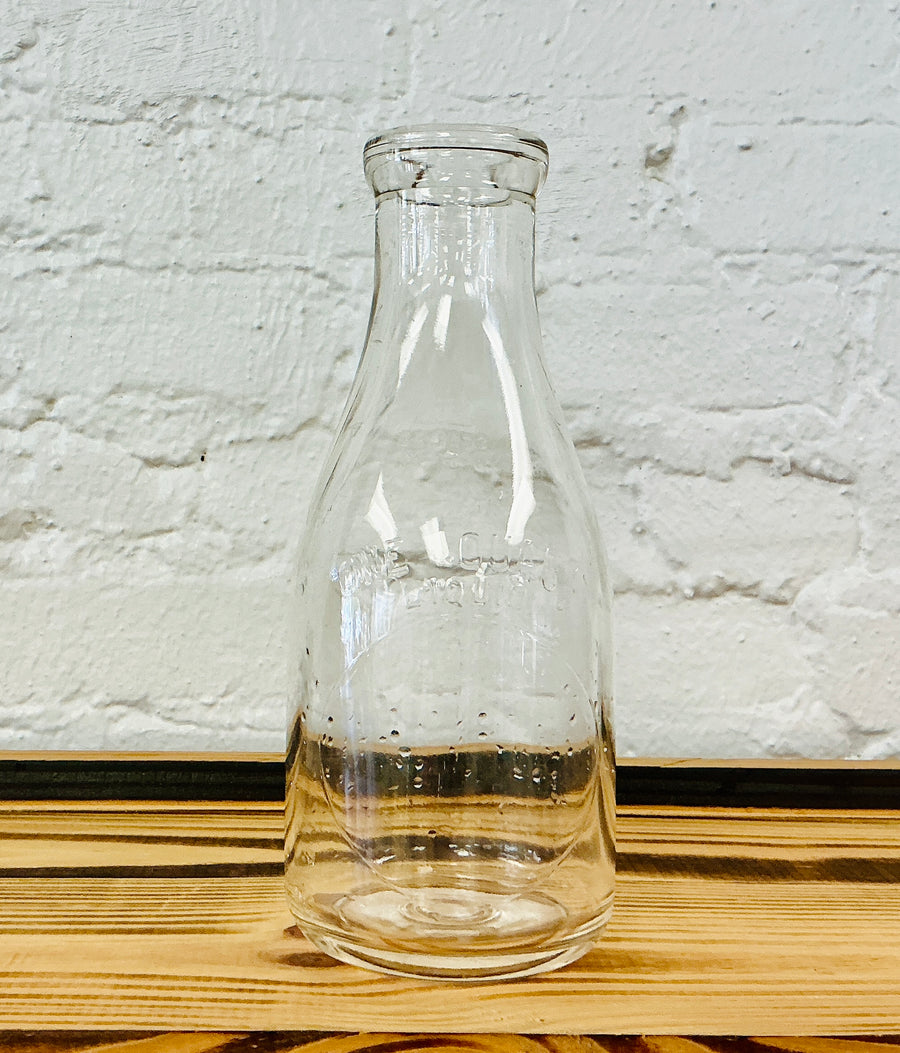 Vintage Glass Milk Jug, One Quart Embossed with Seal Date 1/11/14, vintage one-of-a-kind find from Monticello Soap Company