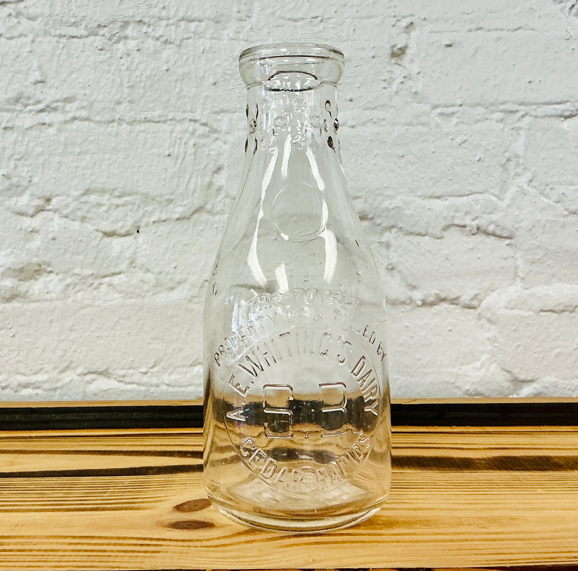 Vintage Glass Milk Jug, One Quart, Embossed with E. Whiting's Dairy, vintage one-of-a-kind find from Monticello Soap Company