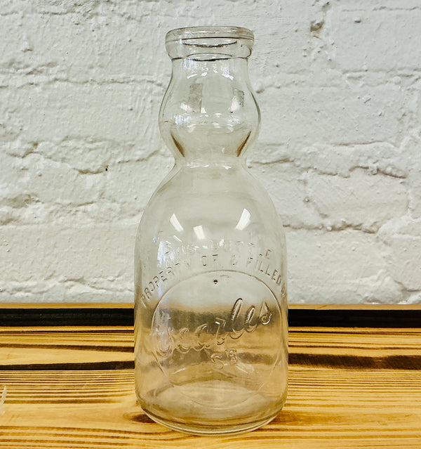 Vintage Glass Cream Top Milk Jug, One Quart, Embossed with Searles, vintage one-of-a-kind find from Monticello Soap Company
