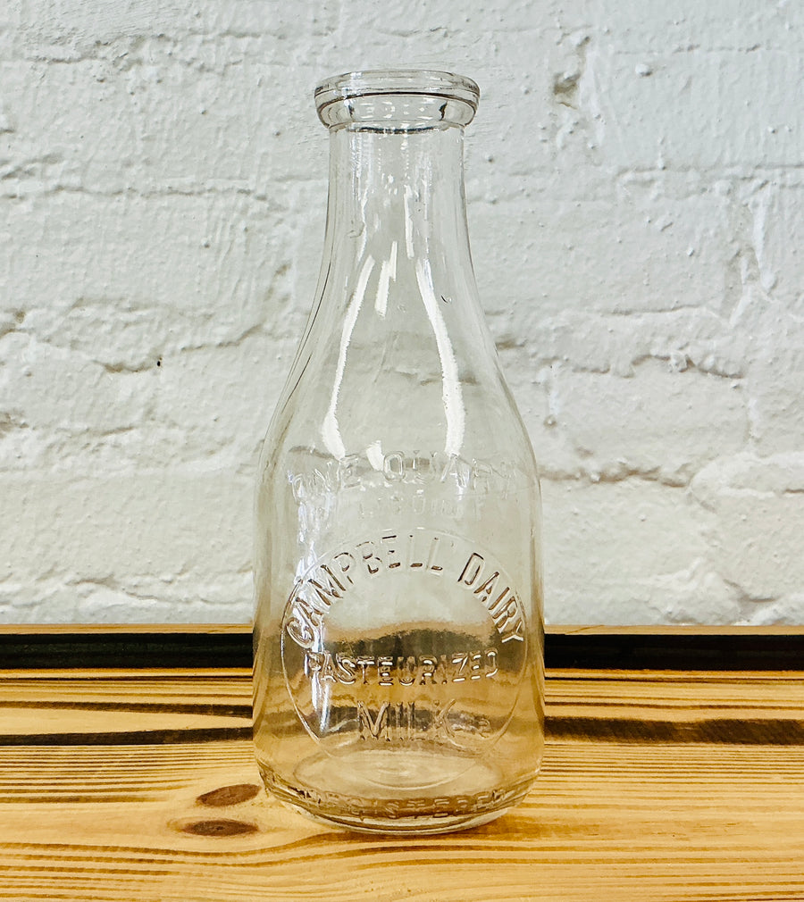 Vintage Glass Milk Bottle, One Quart, Embossed with Campbell Dairy, vintage one-of-a-kind find from Monticello Soap Company