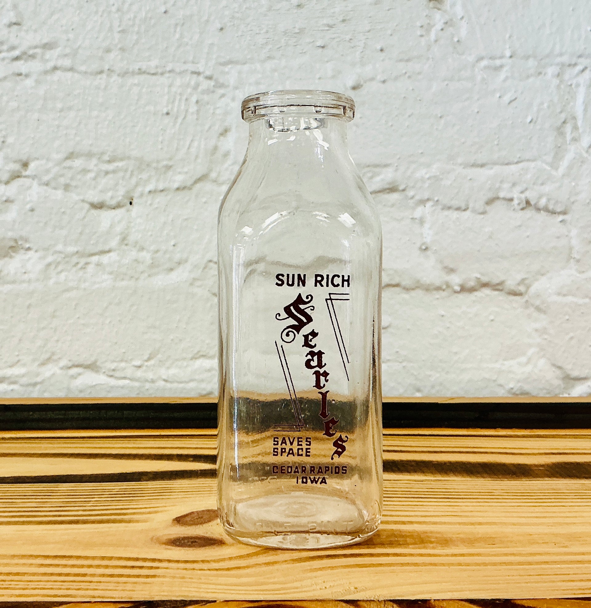 Vintage Milk Bottle, One Pint, Printed with Sun Rich Searles