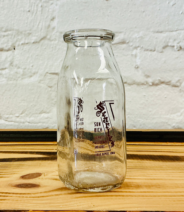 Vintage Milk Bottle, Half Pint, Printed with Sun Rich Searles, vintage one-of-a-kind find from Monticello Soap Company