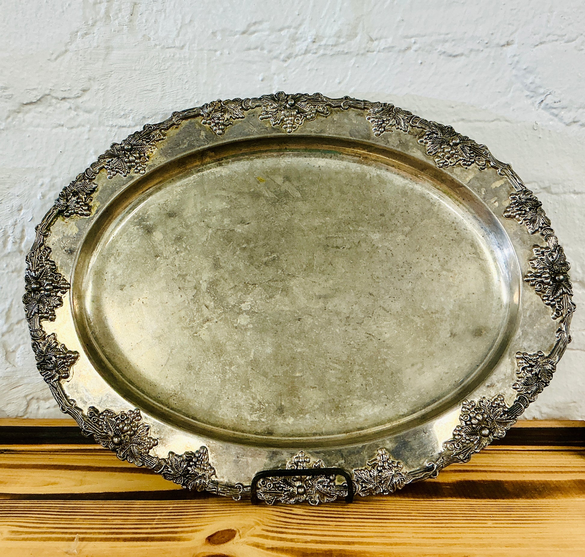 Vintage Godinger Silver Art Oval Tray with Engraved Grape Cluster Rim, vintage find from Monticello Soap Company