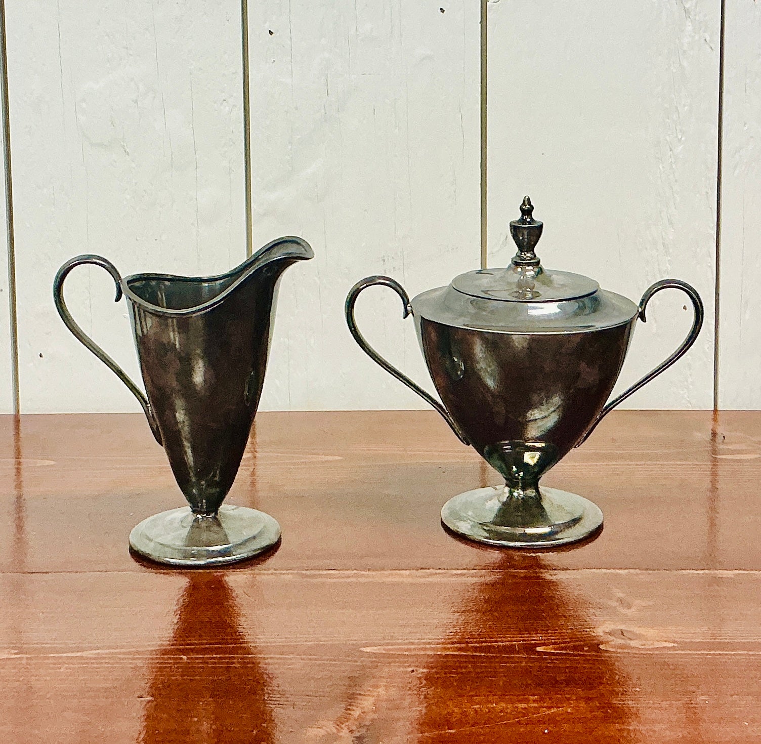 Vintage Forbes Silver-Plated Creamer & Sugar Bowl with Lid, vintage one-of-a-kind find from Monticello Soap Company