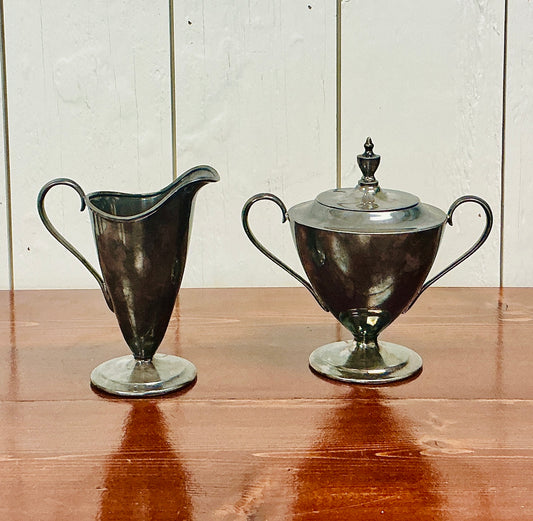 Vintage Forbes Silver-Plated Creamer & Sugar Bowl with Lid, vintage one-of-a-kind find from Monticello Soap Company