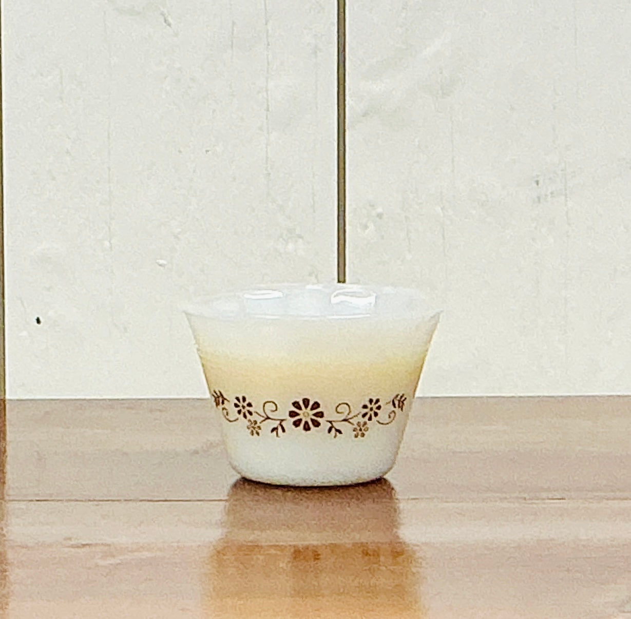 Vintage Dynaware Custard Cup with Solid Dish Soap by Monticello Soap Company, vintage milk-glass cup with zero-waste solid dish soap