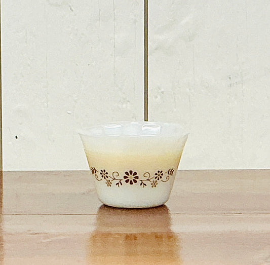 Vintage Dynaware Custard Cup with Solid Dish Soap by Monticello Soap Company, vintage milk-glass cup with zero-waste solid dish soap