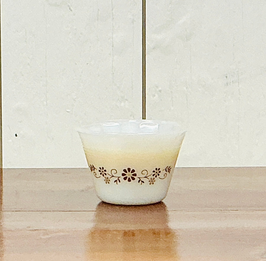 Vintage Dynaware Custard Cup with Solid Dish Soap by Monticello Soap Company, vintage milk-glass cup with zero-waste solid dish soap