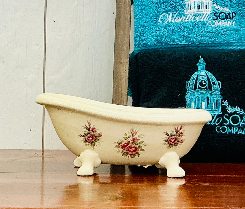 Vintage Ceramic Rose Rhapsody Clawfoot Bathtub