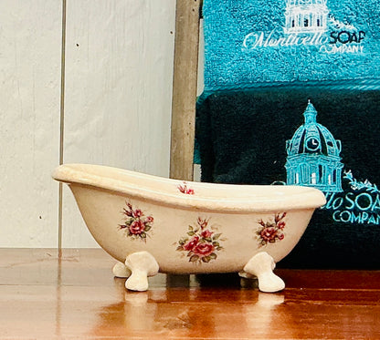 Vintage Ceramic Rose Rhapsody Clawfoot Bathtub