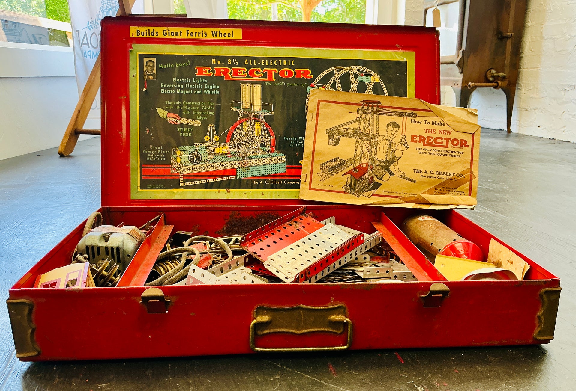 Vintage Erector Set with Original Metal Case & Instruction Manual, vintage one-of-a-kind find from Monticello Soap Company