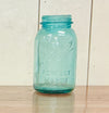 Antique Ball Mason Quart Jar Aqua Glass, #5 - Decorative (Minor Crack)