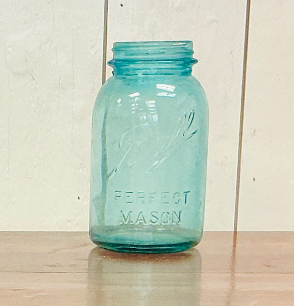 Antique Ball Mason Quart Jar Aqua Glass, #5, vintage one-of-a-kind find from Monticello Soap Company