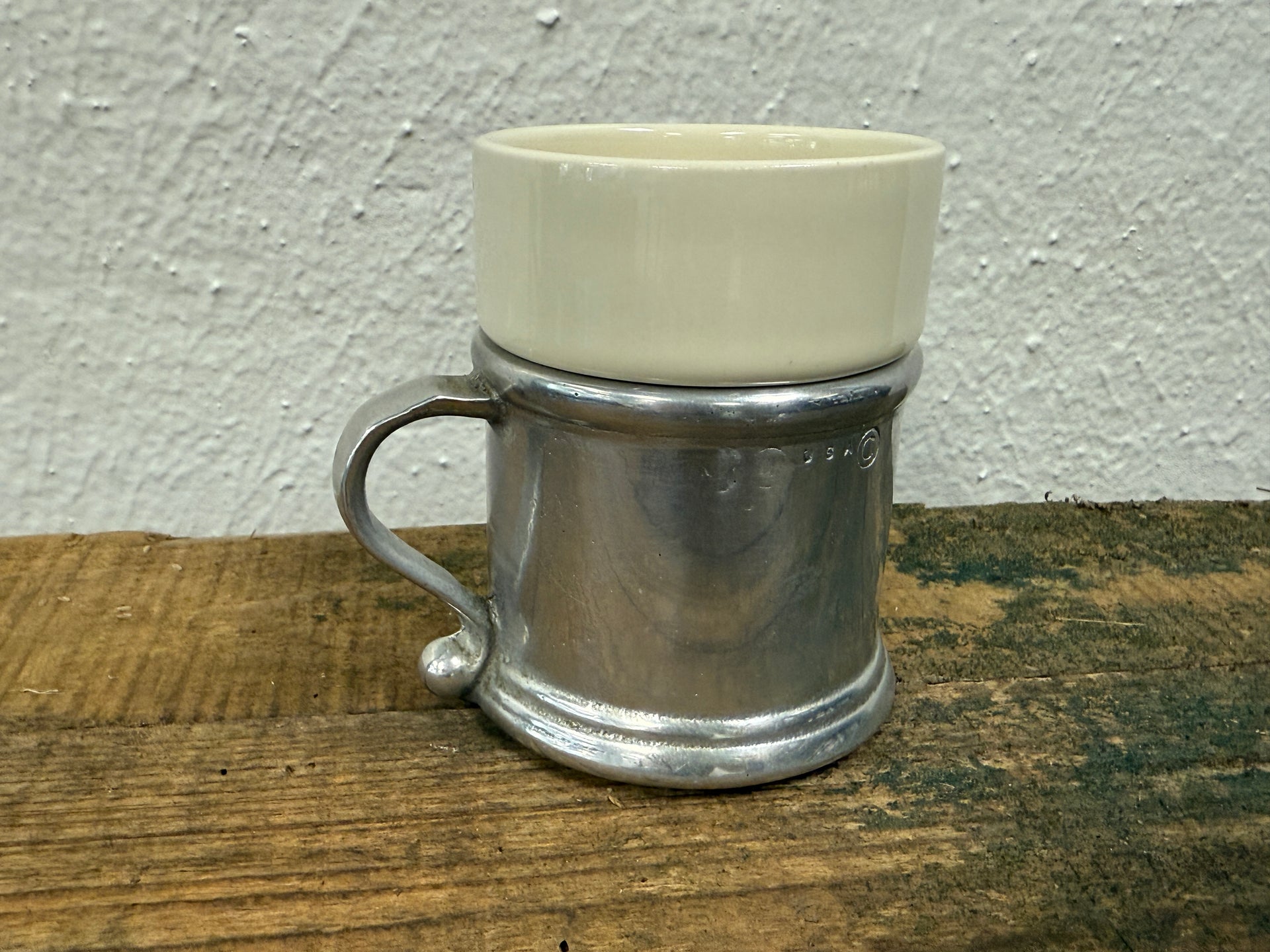 Pewter Coffee Cup with Ceramic Insert Liner