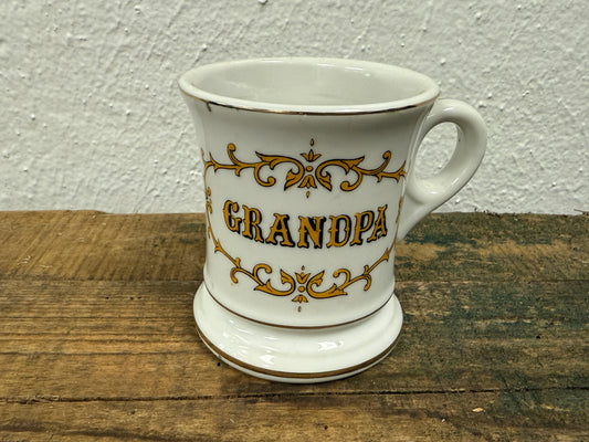 Vintage White Ceramic Cup with Grandpa Scroll Design