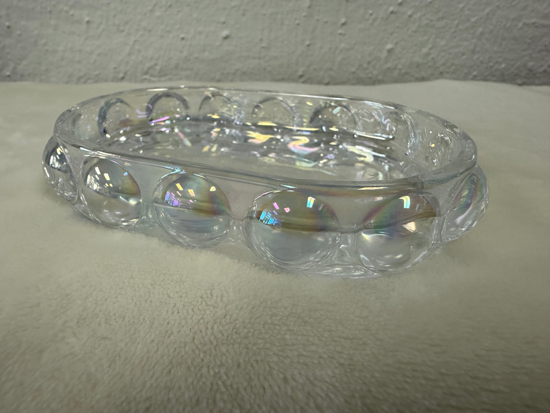 Iridescent Clear Glass Oval Soap Dish