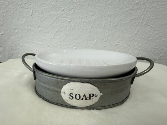 Farmhouse Galvanized Metal & Enamel Soap Dish
