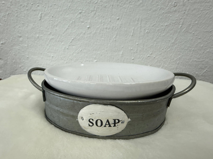 Farmhouse Galvanized Metal & Enamel Soap Dish