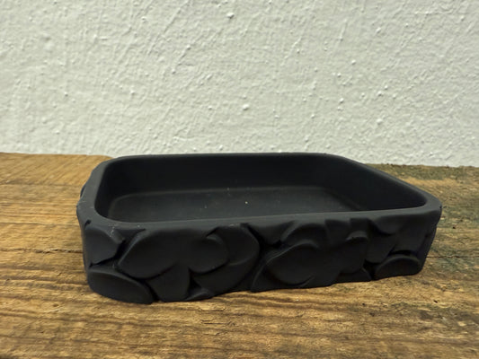 Black Floral Rectangle Poly-resin Soap Dish