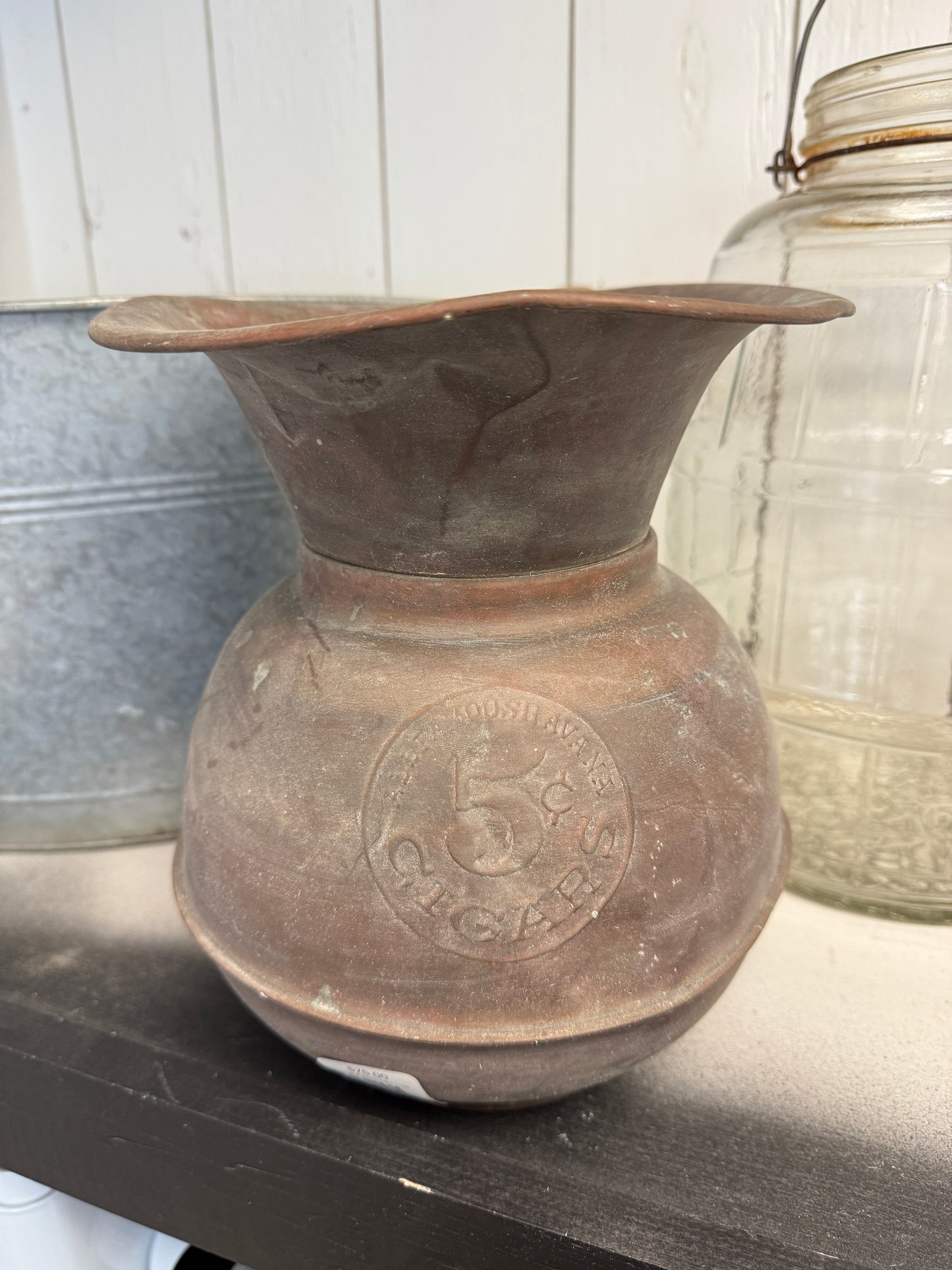 Vintage Brass 5 Cent Cigar Spittoon