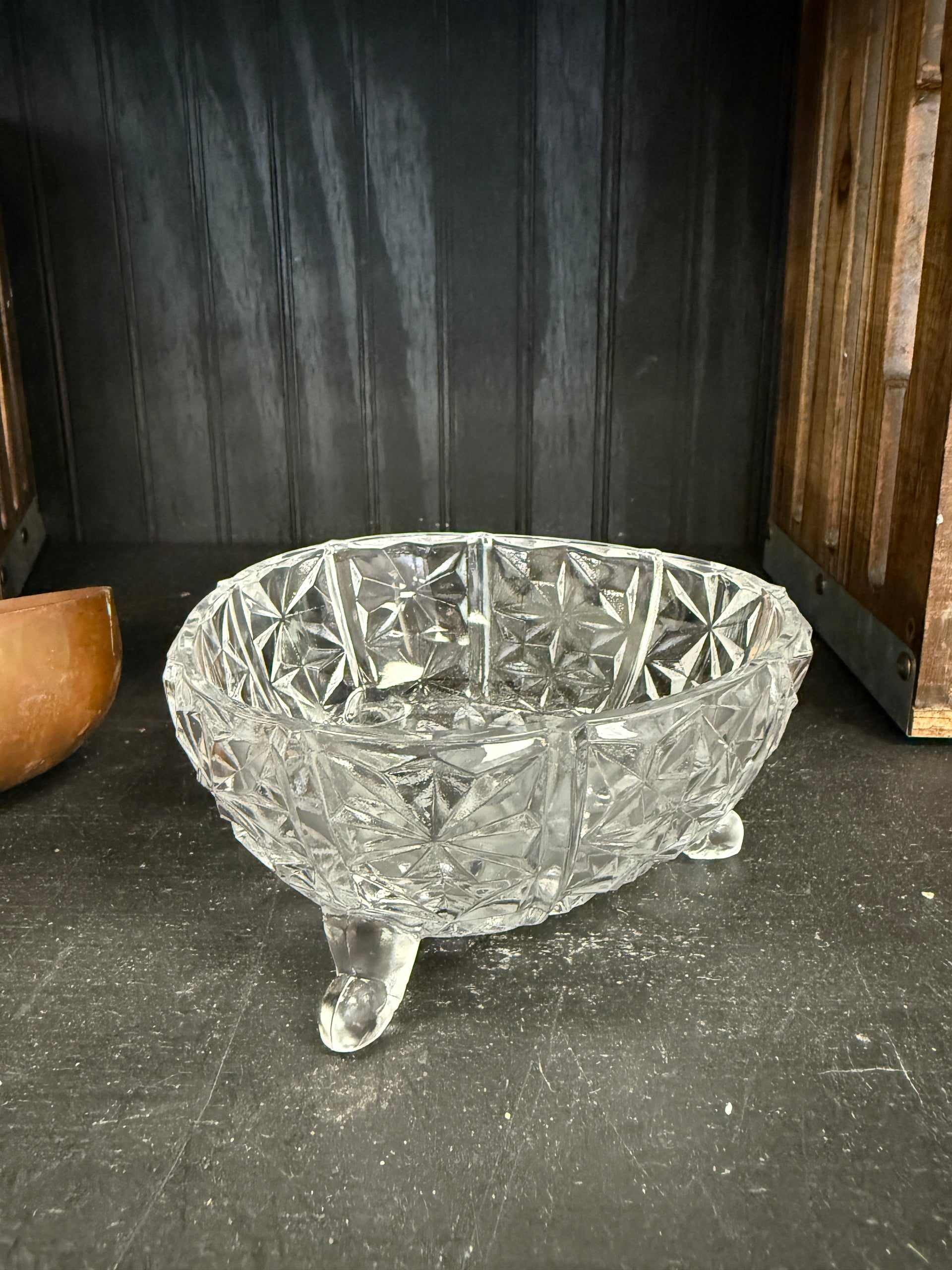 Vintage Glass Footed Triangular Candy Dish