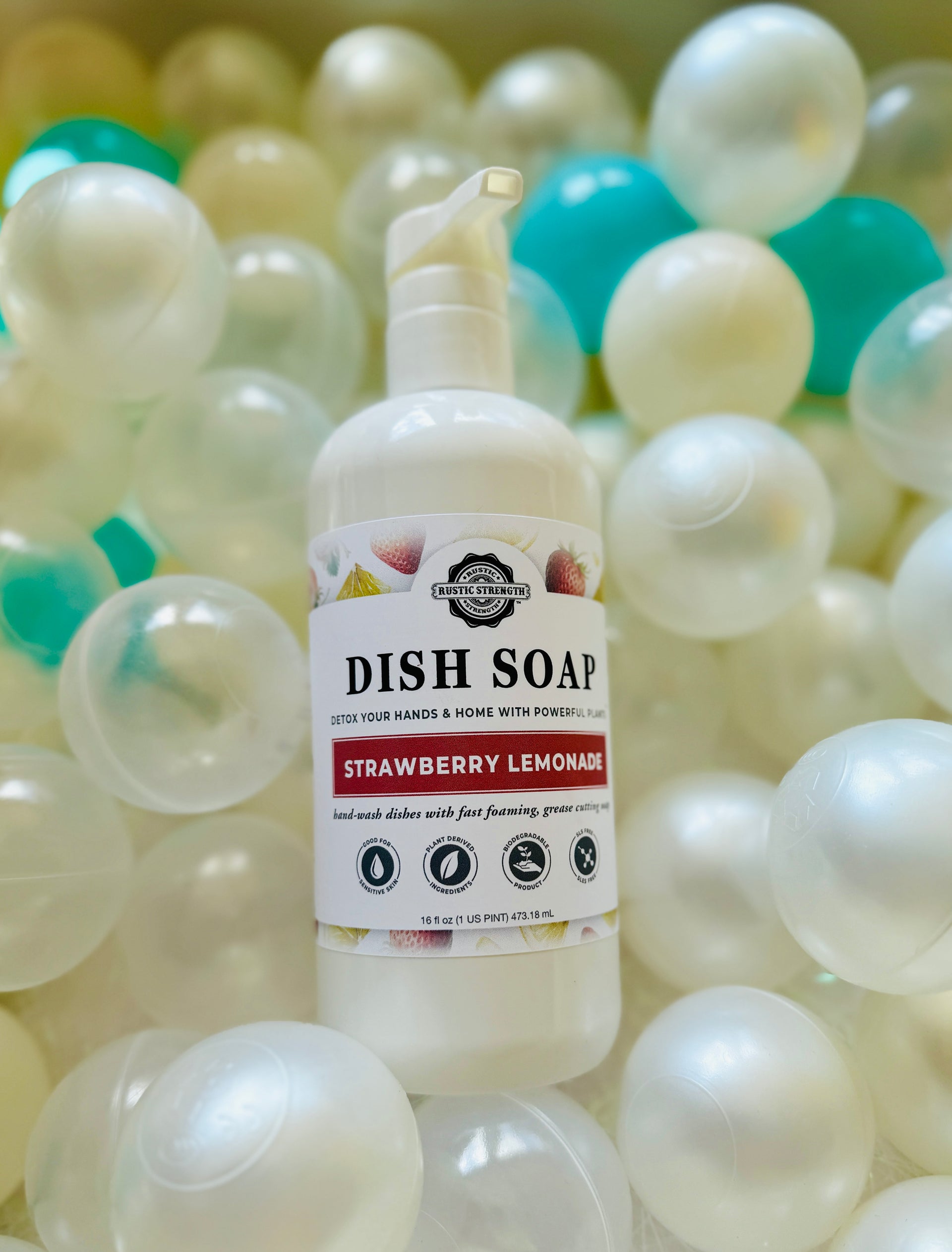 Liquid Dish Soap, 16 oz Pump Bottle - Strawberry Lemonade