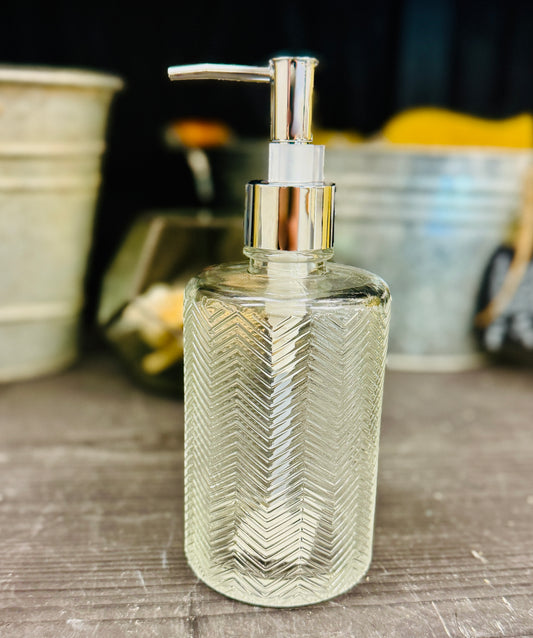 Glass Refillable Pump Bottle with Embossed Chevron Pattern