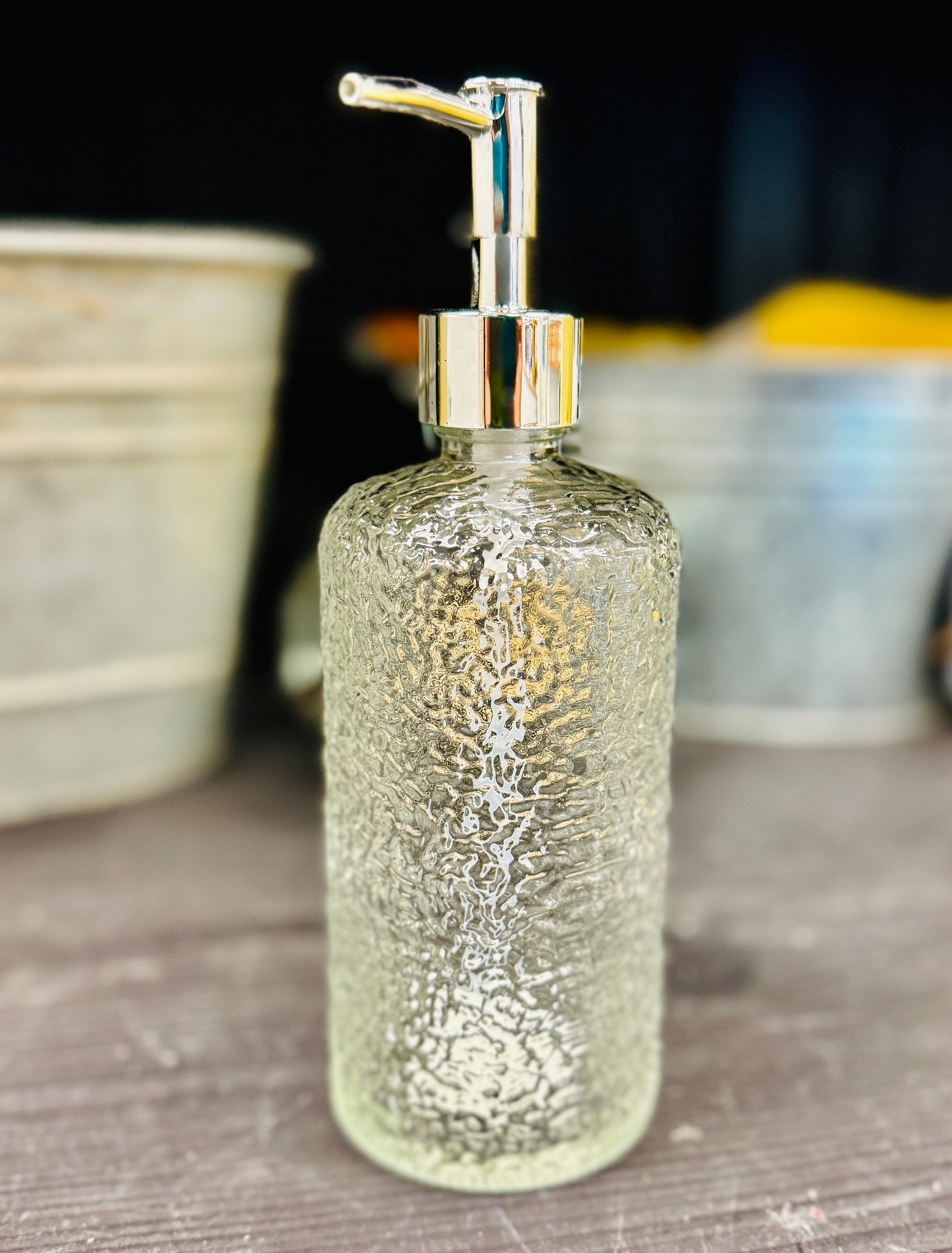Glass Refillable Pump Bottle with Dimpled Texture