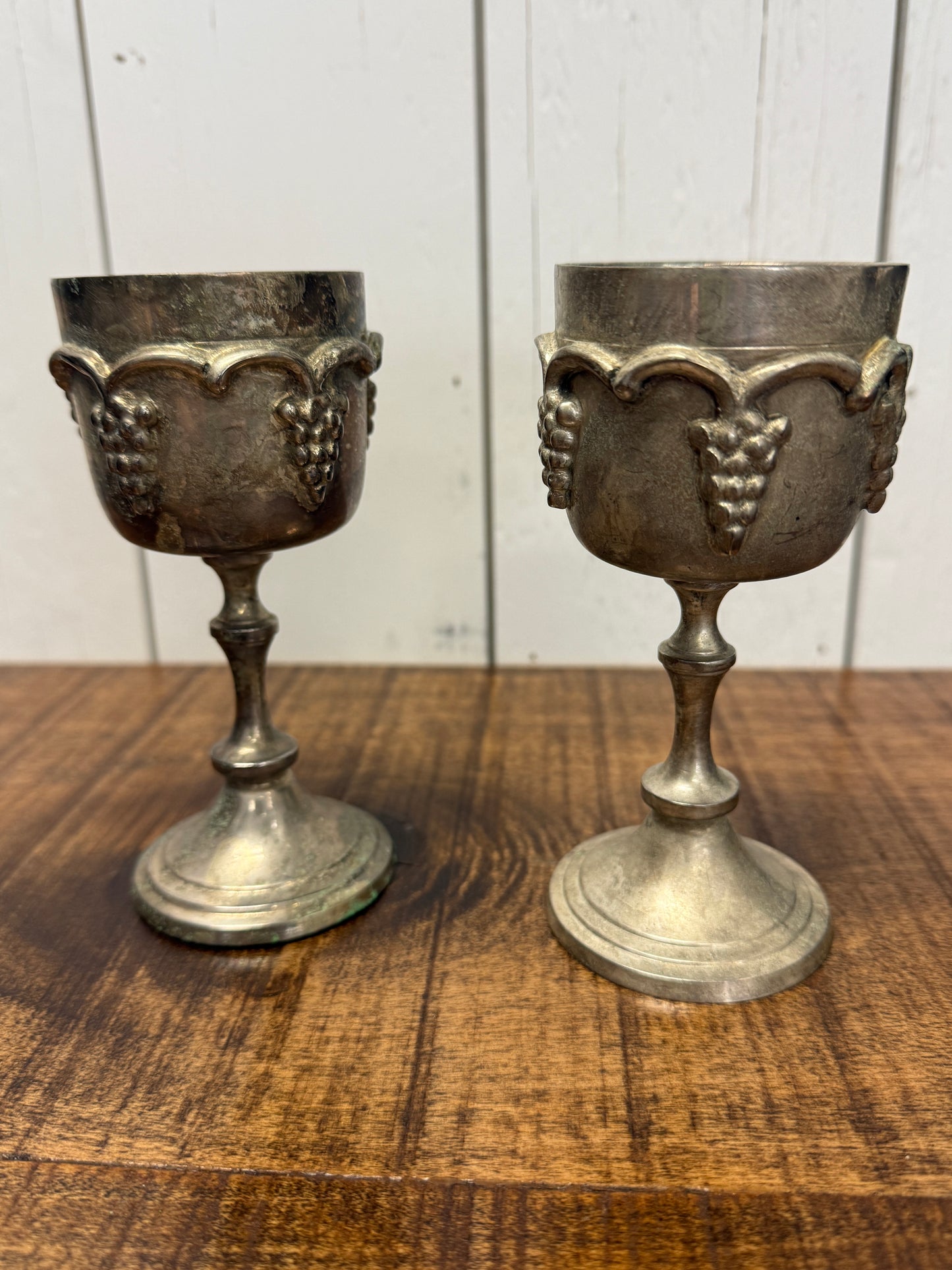 Vintage Silver Plated Grapevine Wine Goblet, Set of 2