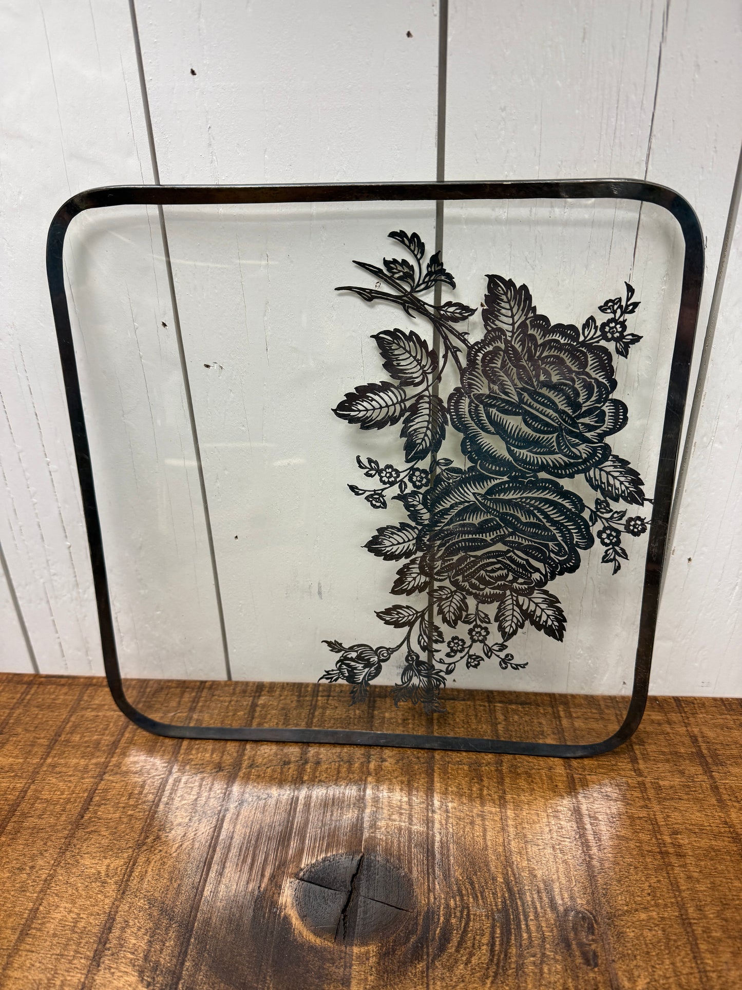 Vintage Glass Serving Tray with Sterling Silver Overlay
