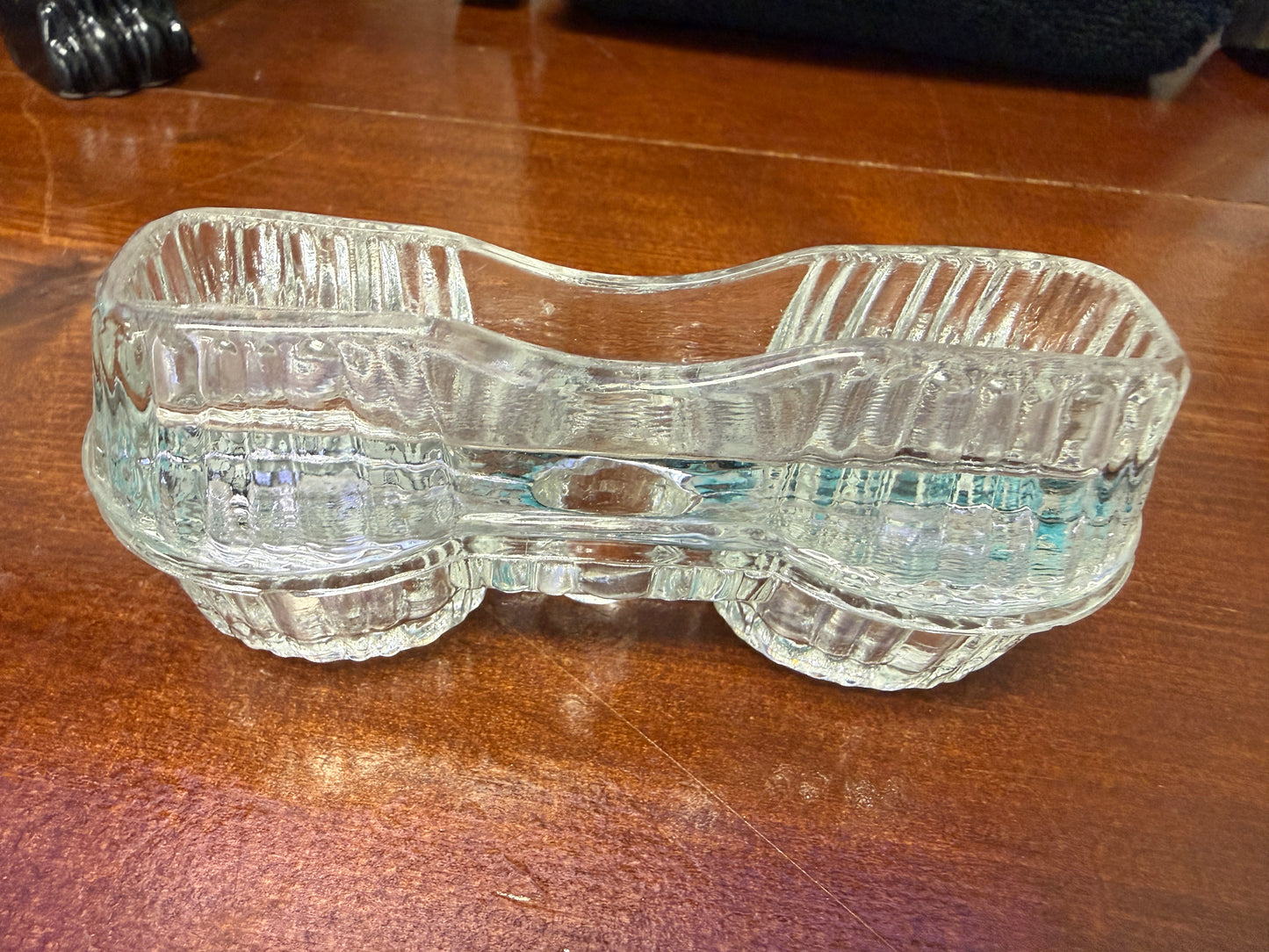 Vintage Glass Double Salt Cellar  Swivel Toothpick Holder Ribbed Sides 4.5"