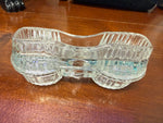 Vintage Glass Double Salt Cellar  Swivel Toothpick Holder Ribbed Sides 4.5"