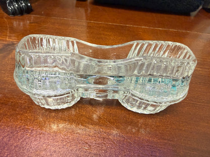 Vintage Glass Double Salt Cellar  Swivel Toothpick Holder Ribbed Sides 4.5"