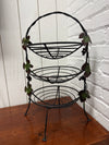 3-Tier Wrought Iron Basket Stand with Grapevine Detail - Local Pickup Only