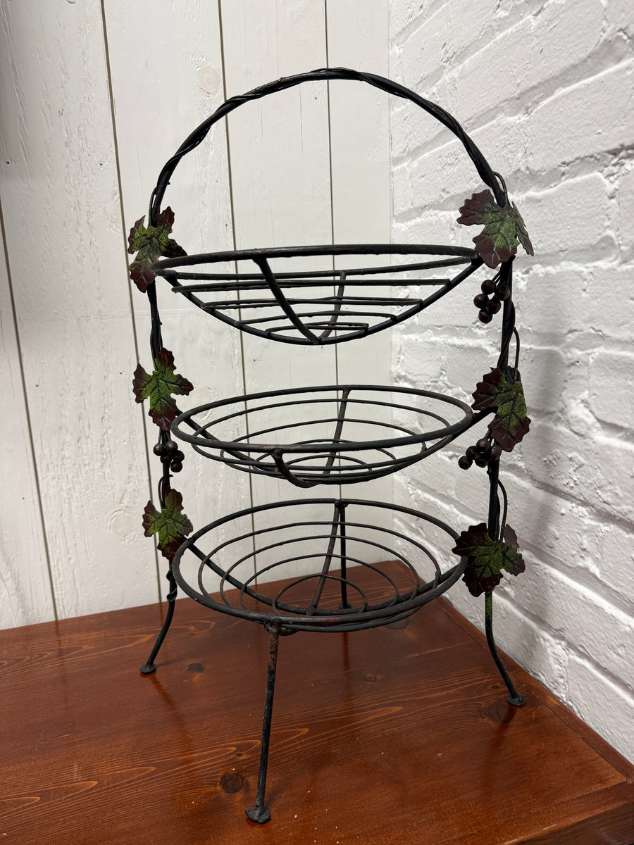 3-Tier Wrought Iron Basket Stand with Grapevine Detail - Local Pickup Only