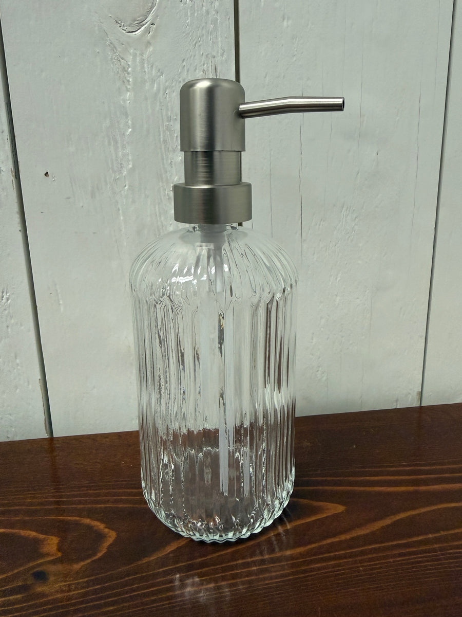 Ribbed Glass Soap Dispenser with Metal Pump