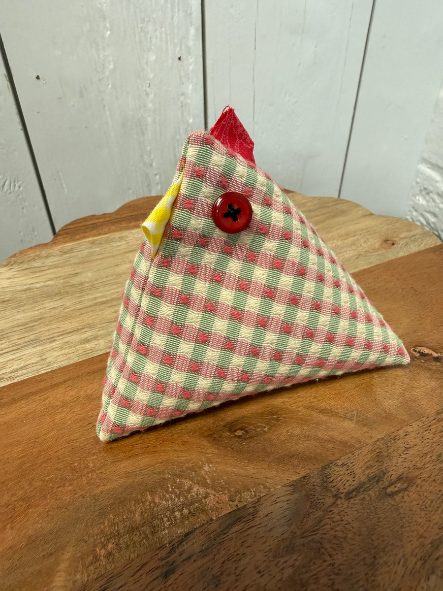 Handmade Primitive Fabric Chicken — Pink & Green Gingham