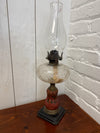 Antique Oil Lamp with Hand-Decorated Red Pottery Base — Local Pickup Only