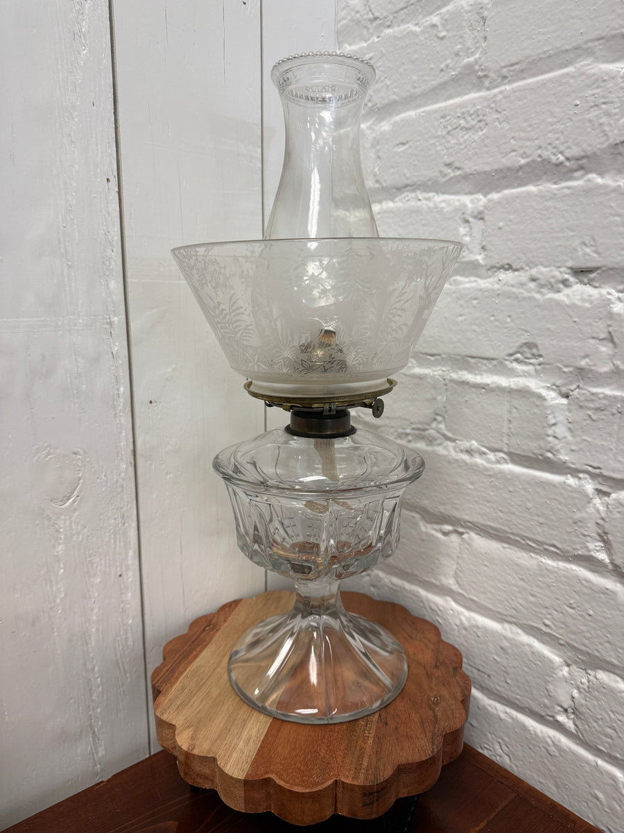 Antique Parlor Oil Lamp with Etched Fern Glass Shade