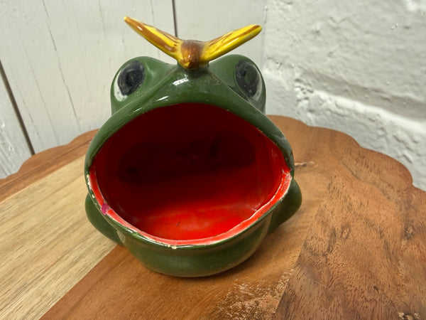 Vintage Ceramic Frog Sponge Holder — Kitschy Green Scrubby Keeper