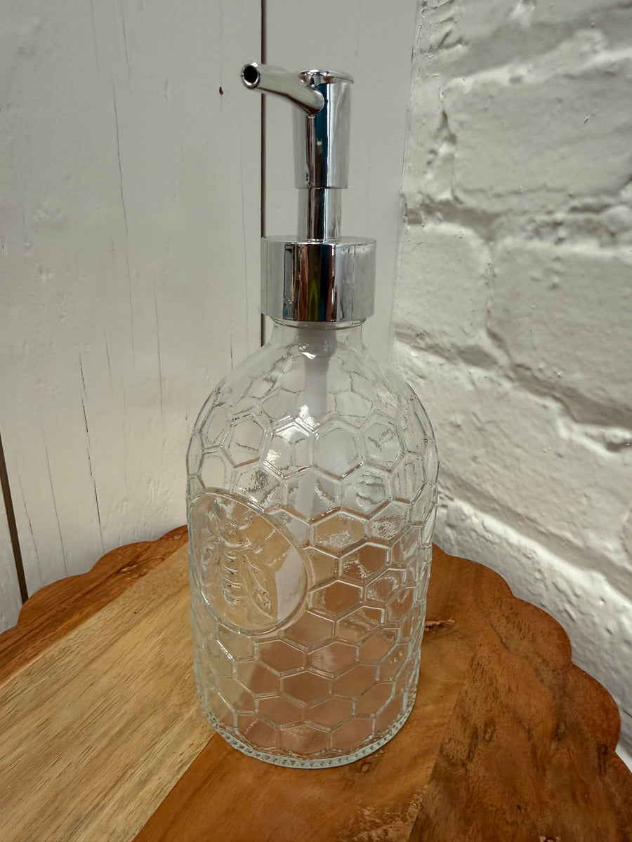Honeycomb Glass Soap Dispenser with Embossed Bee
