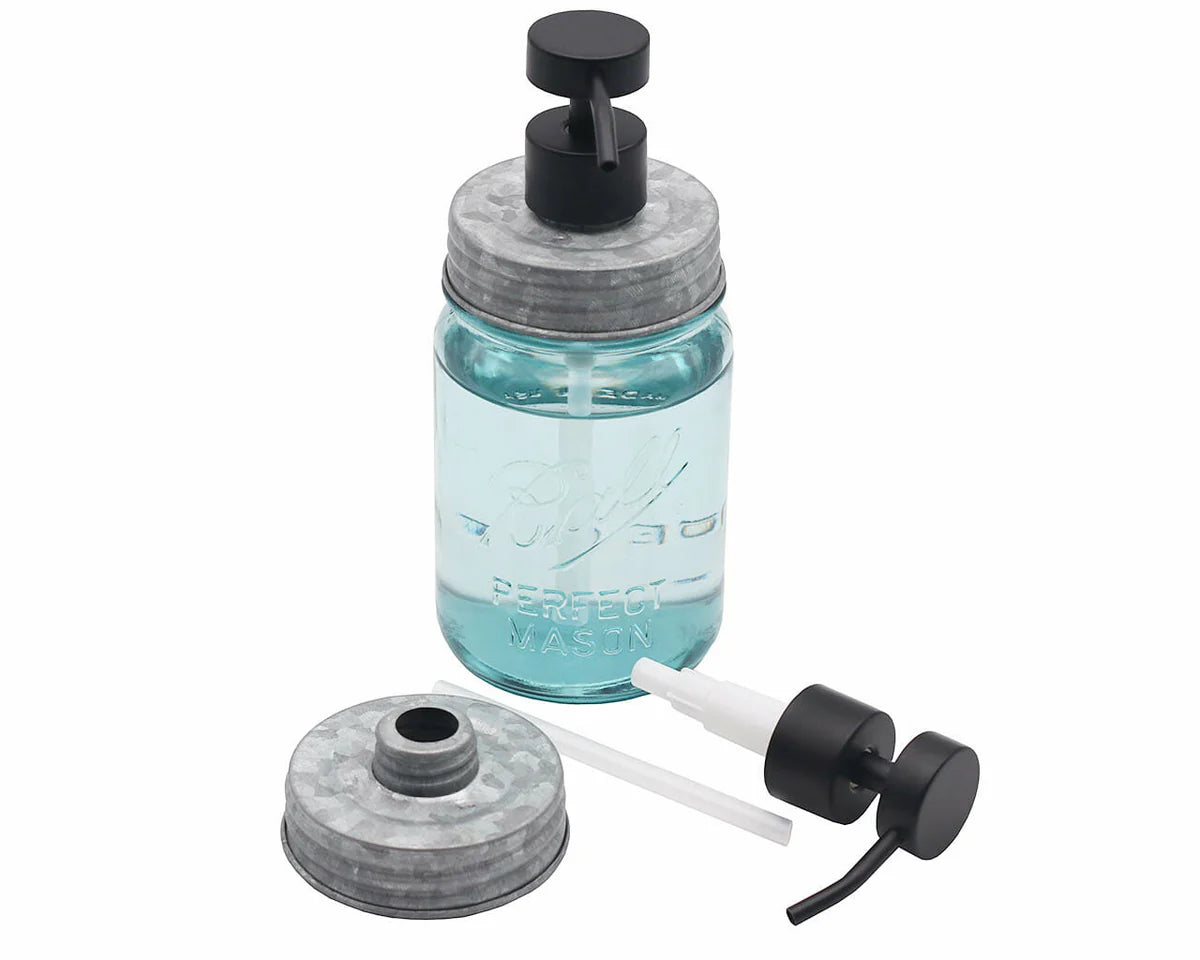 Matte Black Soap Pump Lid Kit for Mason Jars -  Regular Mouth / Galvanized Metal Lid