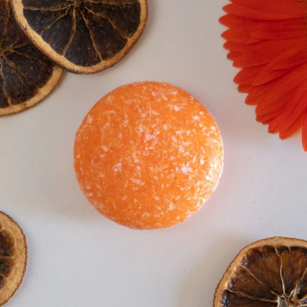 Orange Crush shampoo bar by Humby Organics, a vegan plastic-free citrus shampoo bar for everyday hair care
