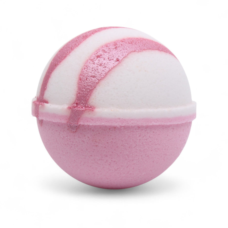 Rose Petals Bath Bomb handcrafted by Monticello Soap Company, pink shimmer rose petal fizzy bomb
